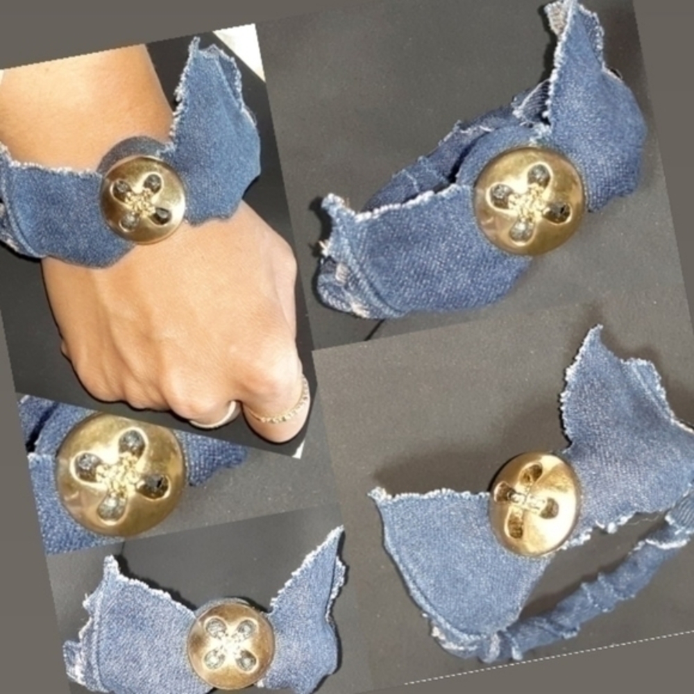 Tasty Raw Edge Denim
Button Crown Bangle Bracelet